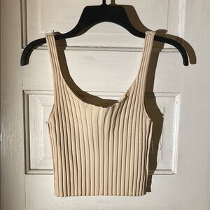 Beige Ribbed Tank Top